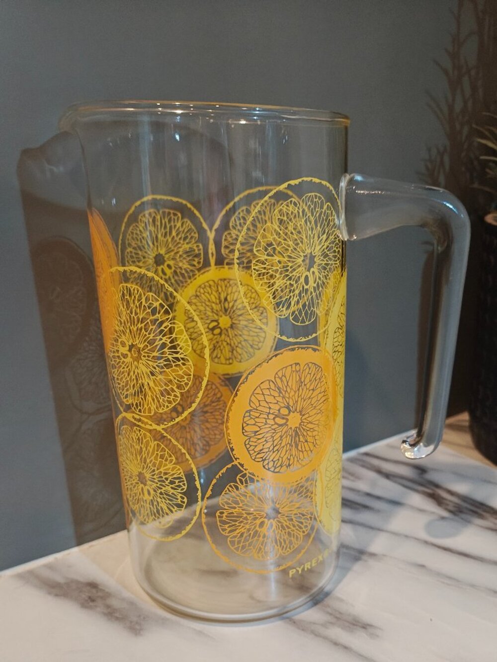 VERY RARE Vintage Pyrex Lemon Orange Glass Pitcher Carafe Jug Retro Citrus